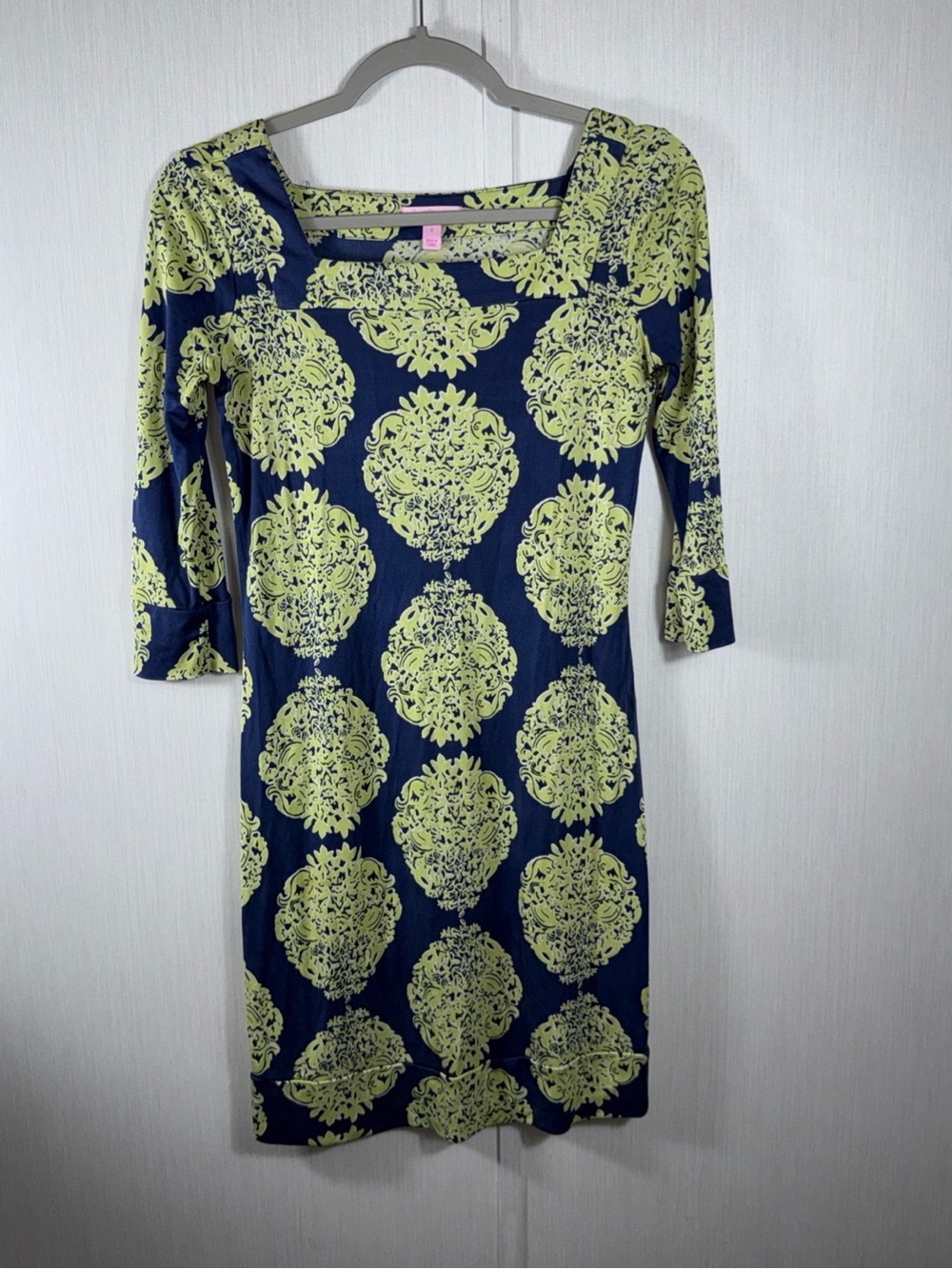 Lilly Pulitzer Newport Silk Dress Navy Green Reef Raf 3/4 Sleeve Size 2